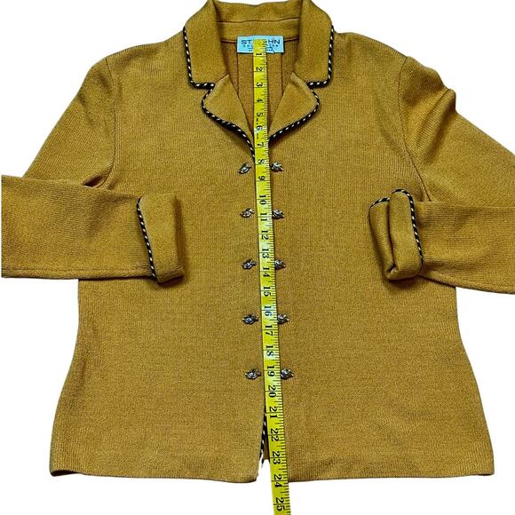 St. John Yellow Golden Leaf Metallic Trim Zip Up Santana Knit Blazer I 8 - Picture 7 of 10